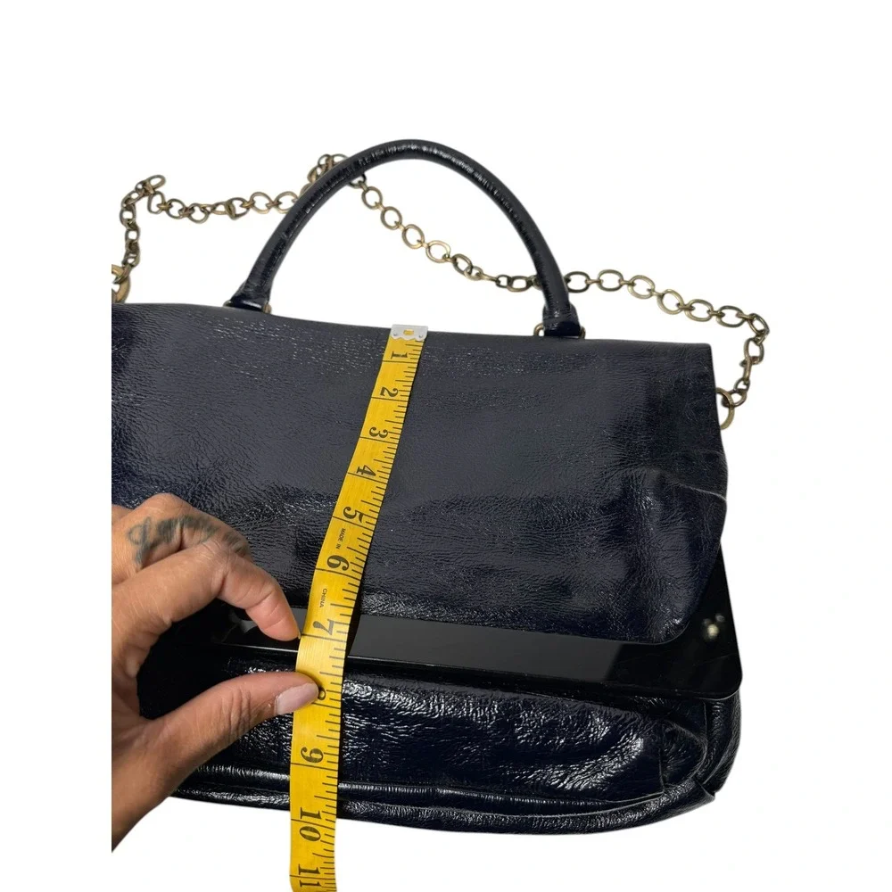 Lanvin Vintage Leather Satchel Bag Chain Detail‎ Navy Blue Medium